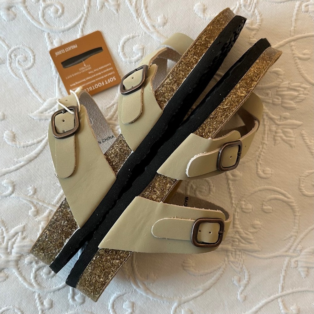 Project Cloud Womens Beige Lian Leather Memory Foam Toe Loop Sandals Size 9 - Picture 10 of 12